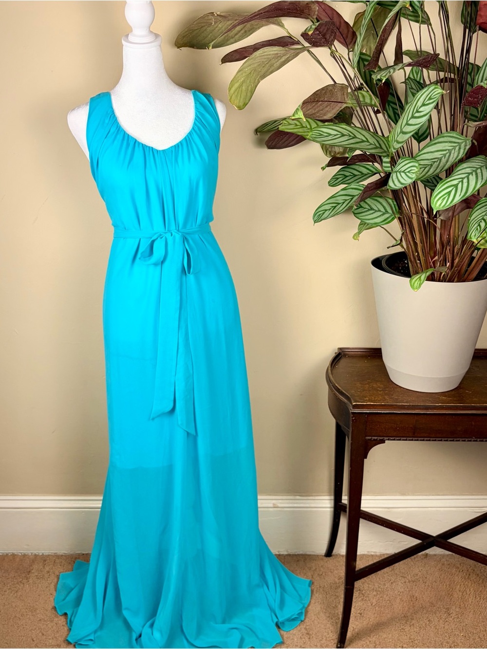 Suzi Chin for Maggy Boutique Size 6 Turquoise Grecian Dress